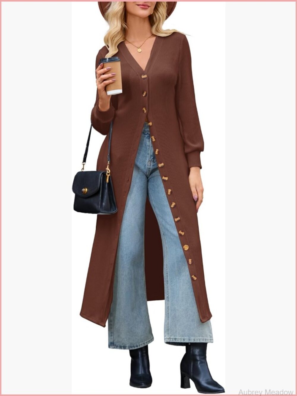 Womens Long Button Up Cardigan Lightweight V Neck Knit Sweater with Pockets